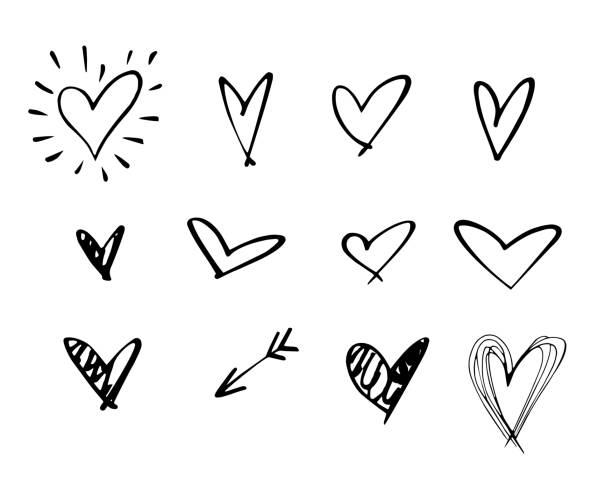 ilustraciones, imágenes clip art, dibujos animados e iconos de stock de conjunto de icono de corazón dibujado contorno mano. set de vectores grunge del corazón de dibujado a mano doodle. corazones de áspero marcador aislado sobre fondo blanco. colección de vector corazón. único painted.hand flecha dibujada - heart shape illustrations