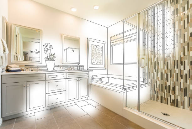istock Custom Master Bathroom Photo With Brush Stroke to Design Drawing 944867972