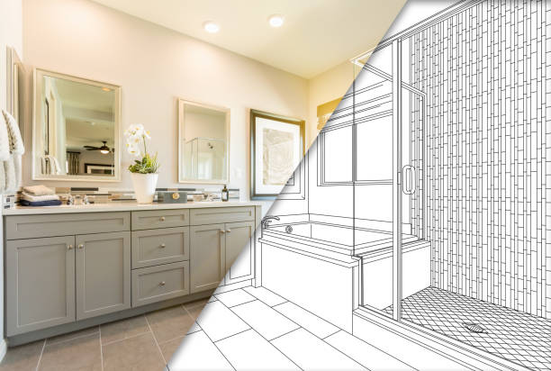 istock Custom Master Bahroom Design Drawing with Cross Section of Finished Photo 944868012