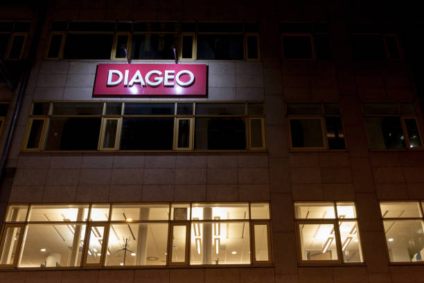 Diageo logo on their Budapest Main Office. Diageo is a British multinational alcoholic beverages company stock photo