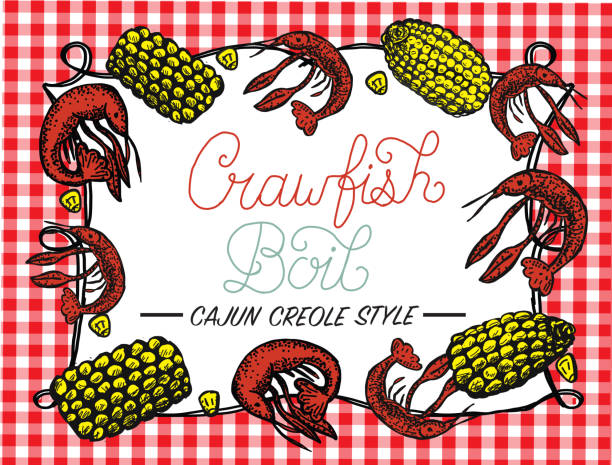 illustrazioni stock, clip art, cartoni animati e icone di tendenza di modello di design crayfish o crawfish boil invitation - bollente