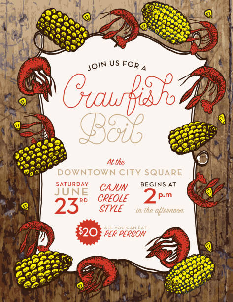 ilustrações de stock, clip art, desenhos animados e ícones de crayfish or crawfish boil invitation design template - cajun food illustrations