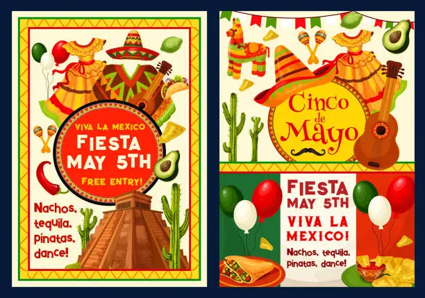 Vector illustration of Cinco de Mayo Mexican vector greeting card