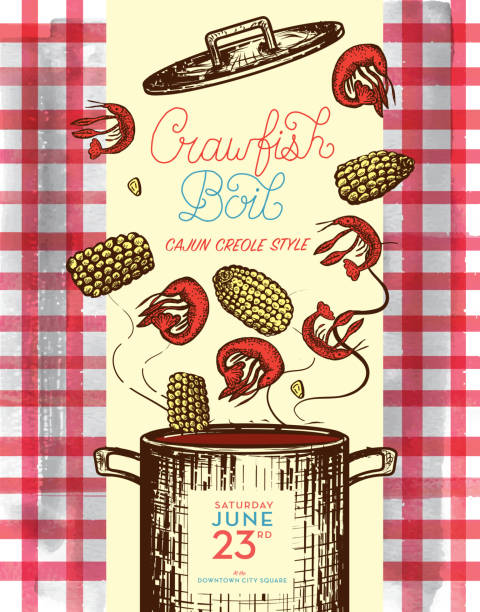 cajun creole langusten kochen einladung design-vorlage - crayfish cajun food louisiana creole food stock-grafiken, -clipart, -cartoons und -symbole