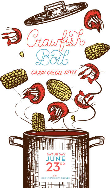 cajun creole langusten kochen einladung design-vorlage - crayfish cajun food louisiana creole food stock-grafiken, -clipart, -cartoons und -symbole