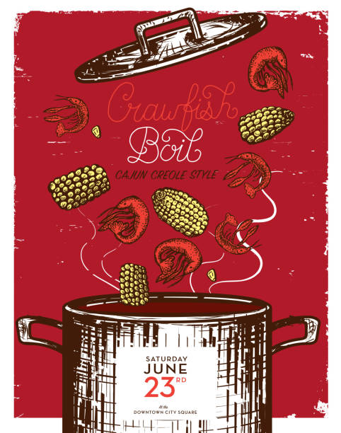 cajun creole crawfish boil szablon zaproszenia do zagotowania - cajun food illustrations stock illustrations