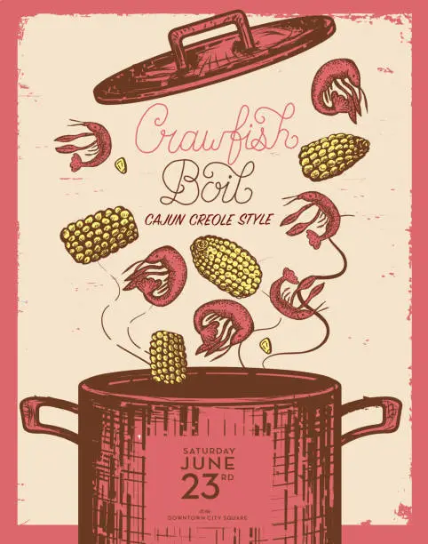 Vector illustration of Cajun Creole Crawfish Boil invitation design template