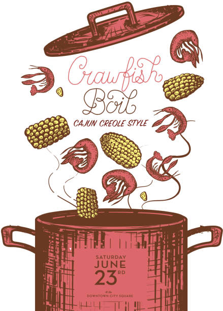 ilustrações de stock, clip art, desenhos animados e ícones de cajun creole crawfish boil invitation design template - cajun food illustrations