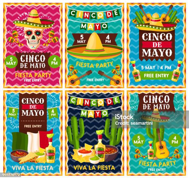 Cinco De Mayo Festa Messicana Party Banner Design - Immagini vettoriali stock e altre immagini di Messico - Messico, Taco, Cinco de Mayo