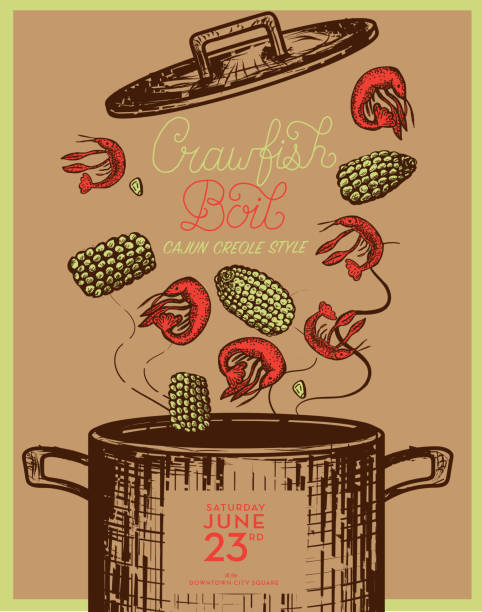 cajun creole langusten kochen einladung design-vorlage - crayfish cajun food louisiana creole food stock-grafiken, -clipart, -cartoons und -symbole