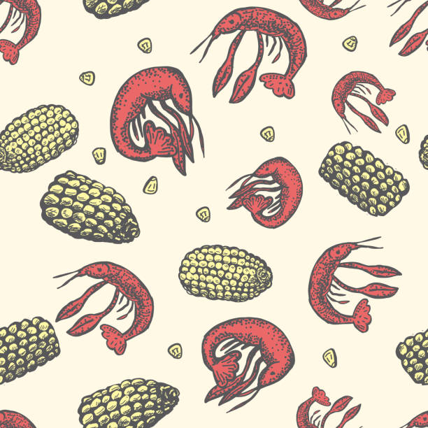 ilustrações de stock, clip art, desenhos animados e ícones de cajun creole cooking seamless pattern background - cajun food illustrations