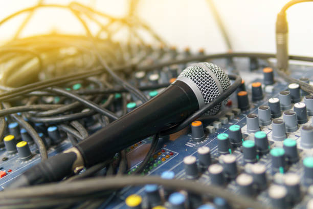 istock close up of microphone on the sound mixer 944880090