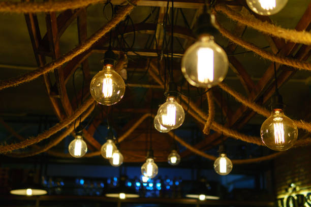 istock edison light bulbs style hanging on the ceiling for decorated in antique style. idea concept. 944880212