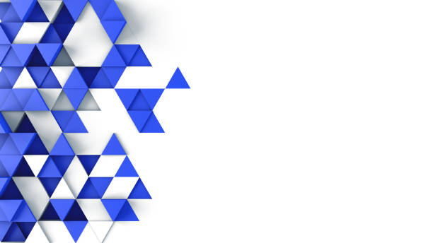 青い三角形の押出および空き領域の 3 d のレンダリング - craster ストックフォトと画像