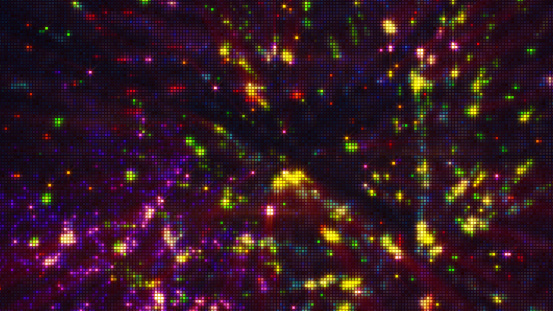 Colorful fireworks on pixelated screen. Abstract background. Computer generated raster illustration