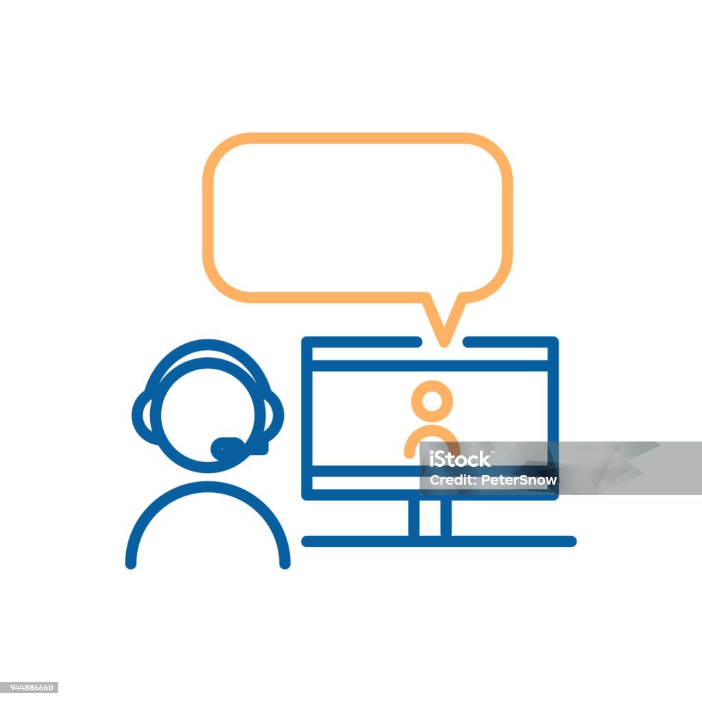 Online chatting with video call. Vector thin line icon design. Graphic concept for online chatting, webinars and other videoconference purposes. vector eps10 Service stock vector