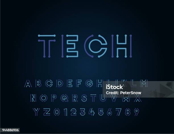 Tech Vector Font Typeface Unique Design For Technology Circuits Engineering Digital Gaming Scifi And Science Subjects Stock Illustration - Download Image Now