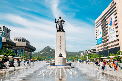 Seoul, Korea - May 7, 2016 : Admiral Yi Sun-Shin statue at Gwanghwamun square