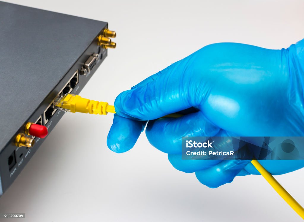 Safe Internet connection via rj45 cable router network connection Accessibility Stock Photo