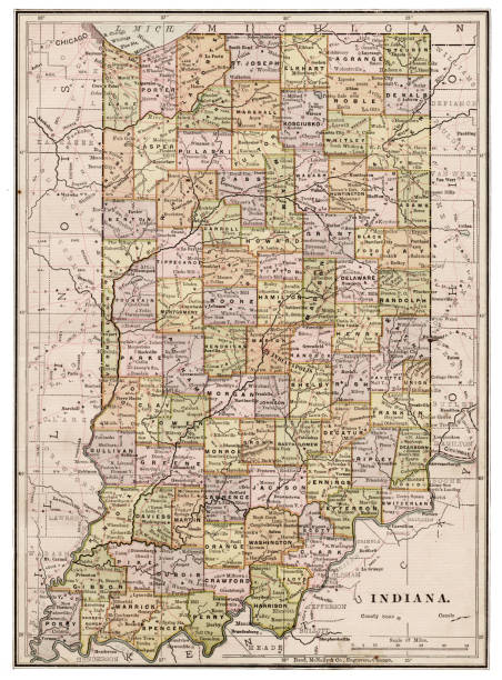 Map of Indiana 1889 Indiana Educational Series The Complete Geography - Indianapolis 1889 evansville indiana stock illustrations