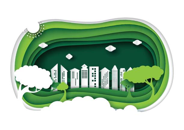 istock Green city and nature landscape origami paper art layer 944906596
