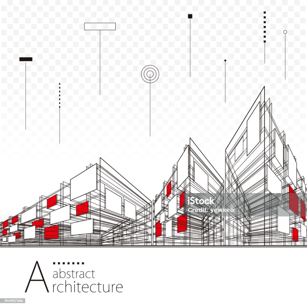 Fondo abstracto dibujo arquitectónico - arte vectorial de Arquitectura exterior libre de derechos