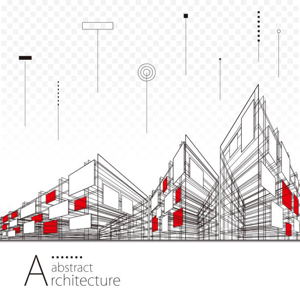 建築図面の抽象的な背景 - construction three dimensional shape planning architect点のイラスト素材／クリップアート素材／マンガ素材／アイコン素材