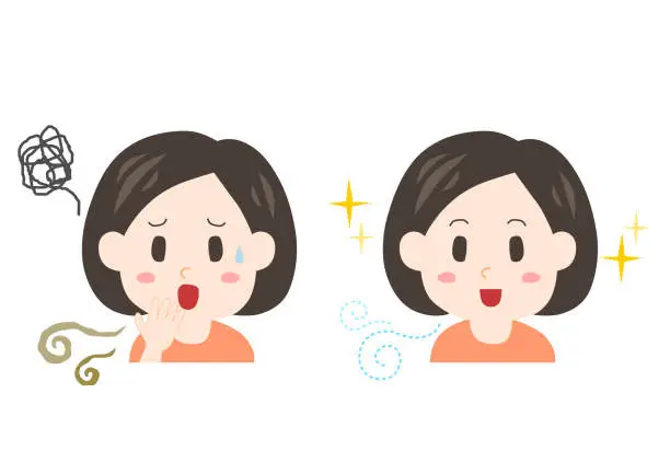 Vector illustration of Trouble of bad breath and body odor(middle-aged woman)