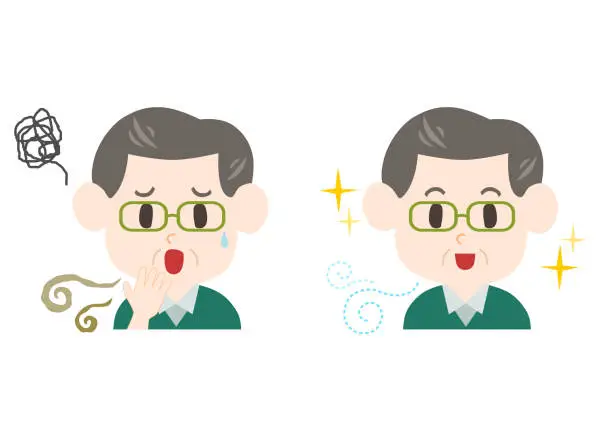 Vector illustration of Trouble of bad breath and body odor(middle-aged man)