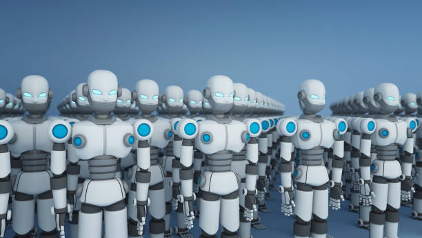 istock Group of robot on white, artificial intelligence in futuristic technology concept, 3d illustration 944923458