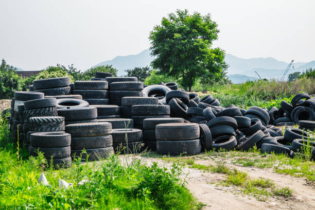 Piles of waste rubber tire