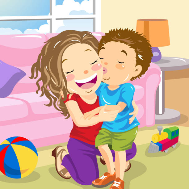 Mothers Day Present Stock Illustration - Download Image Now - Child, Cartoon,  Embracing - iStock