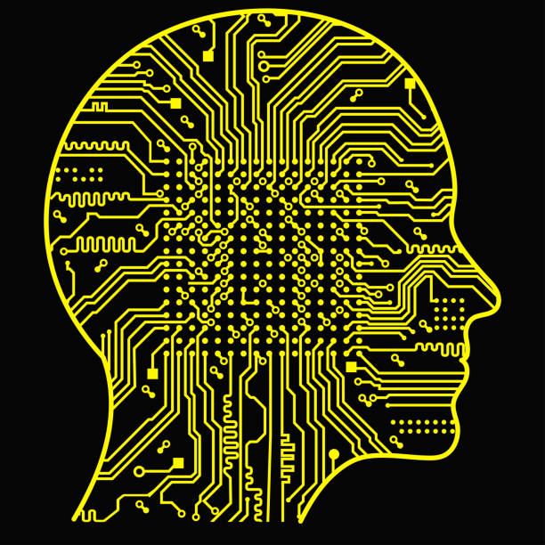 ilustrações de stock, clip art, desenhos animados e ícones de artificial intelligence. the image of human head outlines, inside of which there is an abstract circuit board - synapse computer chip communication abstract