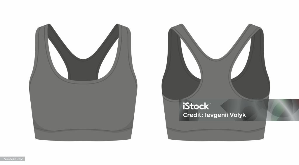 women's black sport bra Front and back views of women's black sport bra on white background Sports Bra stock vector