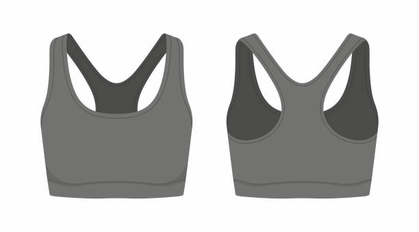 women's black sport bra Front and back views of women's black sport bra on white background sports bra stock illustrations