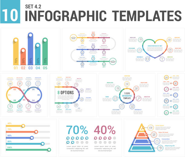 ilustraciones, imágenes clip art, dibujos animados e iconos de stock de 9 plantillas de infografía - piramid