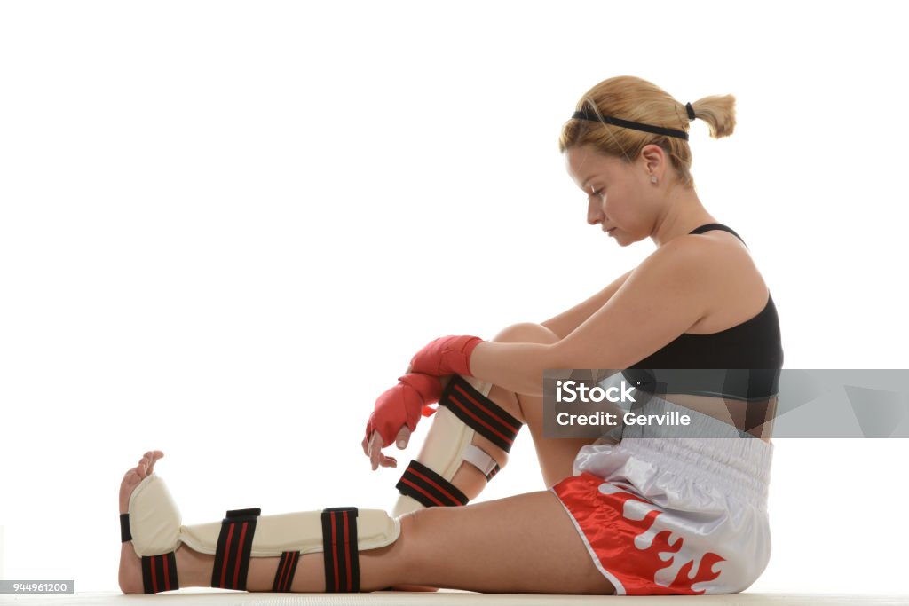 Kickboxing Break Kickboxer at rest. Active Lifestyle Stock Photo