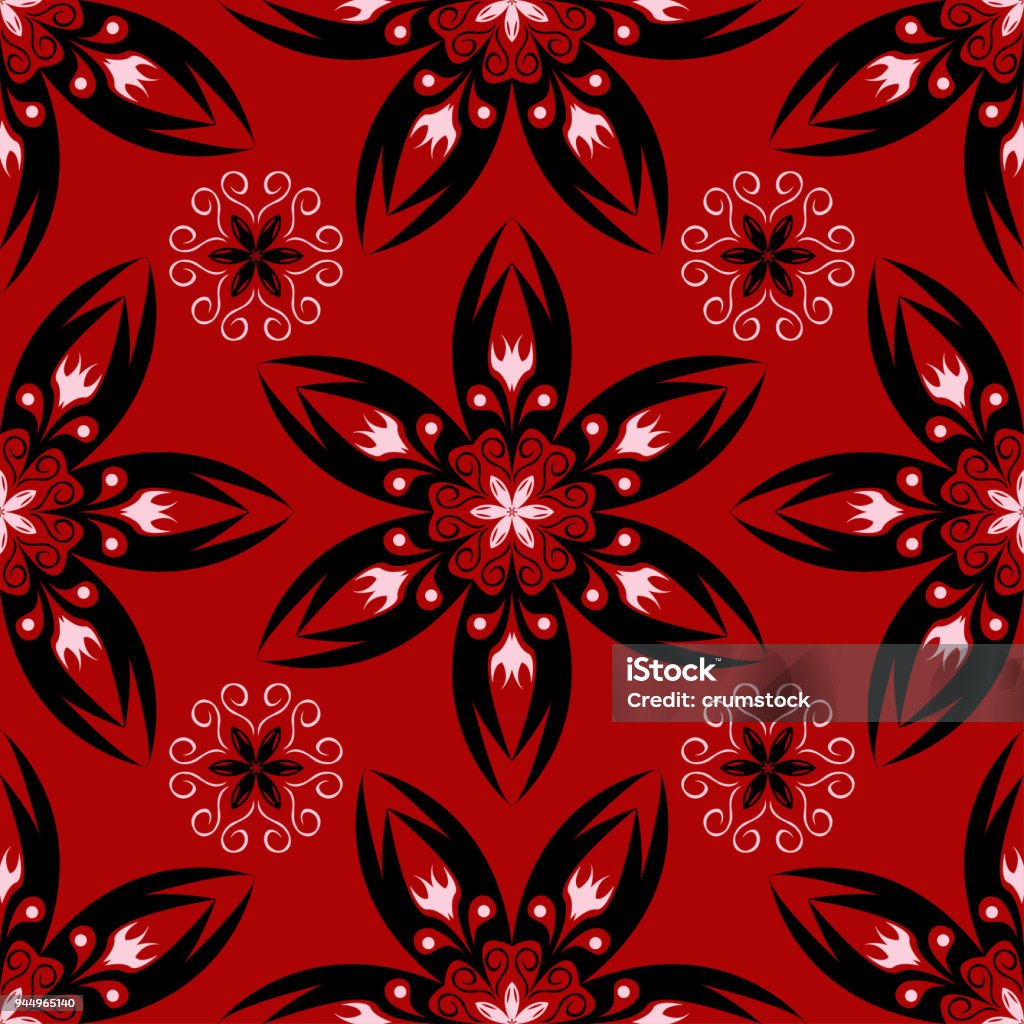 Pattern Merah Hitam Latar Belakang Merah Mulus Dengan Elemen Desain Hitam Dan Putih ...