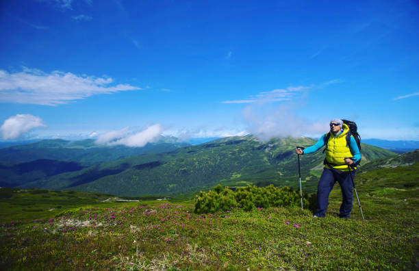 istock Summer hike in the mountains with a backpack and tent. 944975534