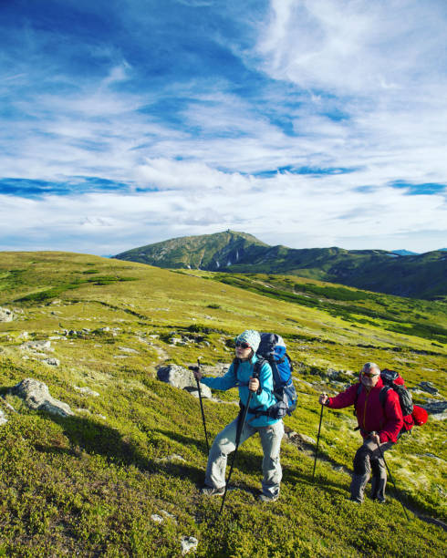 istock Summer hike in the mountains with a backpack and tent. 944976320