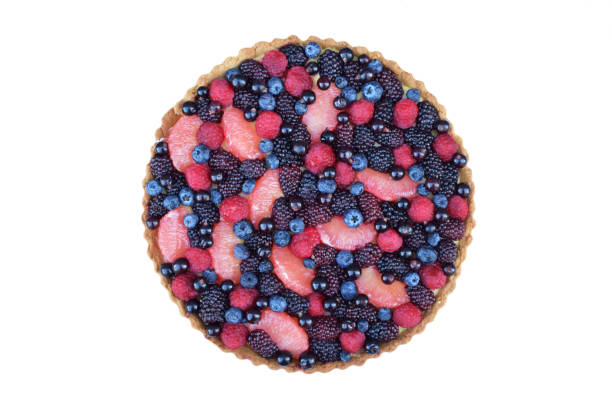 istock Fruit Tart Dessert baked Fresh Raspberry Blueberry Grapefruit Summer Berries. Homemade Cake. Top view. Isoalted. 944979740