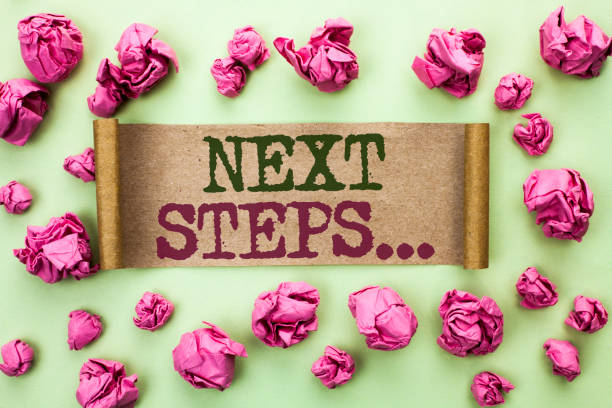 istock Word writing text Next Steps.... Business concept for Following Moves Strategy Plan Give Directions Guideline written on Cardboard Piece on the light green plain background. 944979836