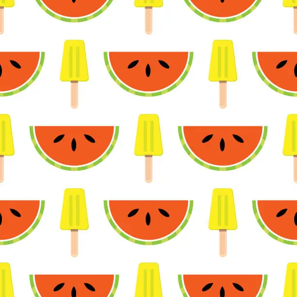 Vector illustration of Vector seamless summer theme background with fruits and ice cream. Stylish bright background.