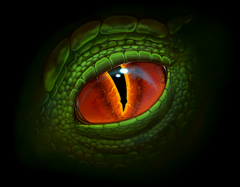 Green dragon`s eye digital realistic painting.