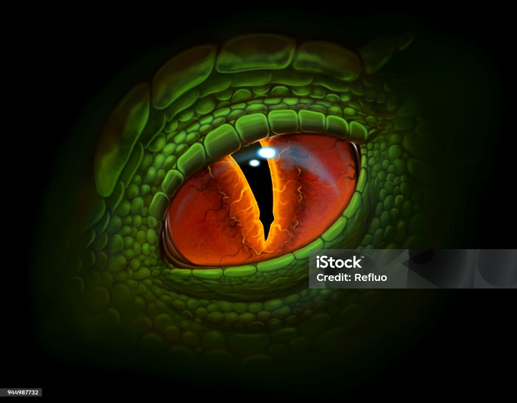 Dragon eye Green dragon`s eye digital realistic painting. Eye stock illustration