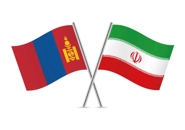 Vector illustration of Mongolia and Iran flags. Vector illustration.