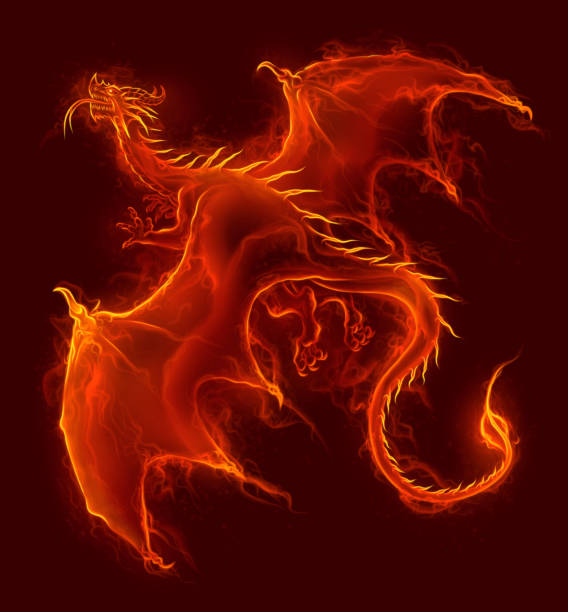 illustrations, cliparts, dessins animés et icônes de flying dragon de feu - fire illustration and painting dragon art