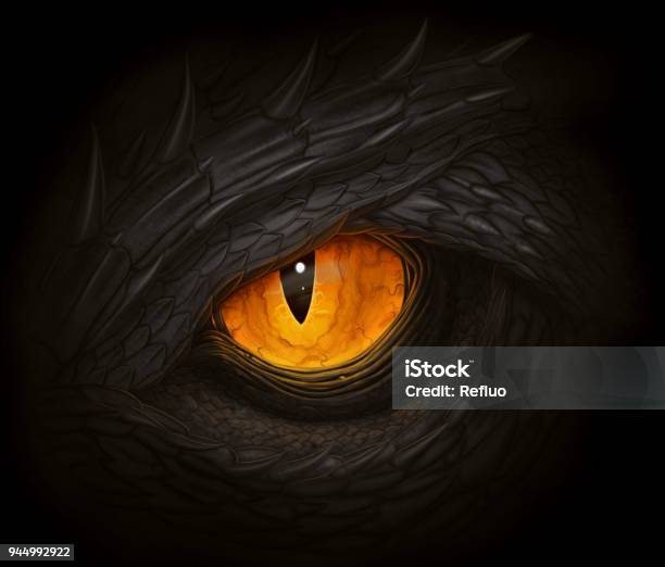 Black Dragon Eye Stock Illustration - Download Image Now - Dragon, Eye, Dinosaur