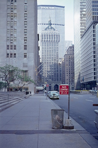 New York City, NYS, USA, 1964. Street scene at Park Ave corner E50th St.