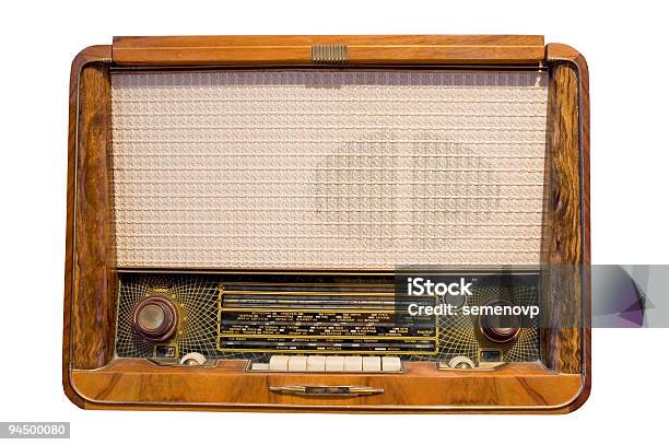 Old Radio Isolated In White Stock Photo - Download Image Now - 1950-1959, Analog, Animal Antenna